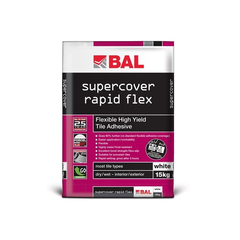 Bal Rapid Set Supercover Rapid Flex Adhesive White 15kg Pallet of 50 Bags